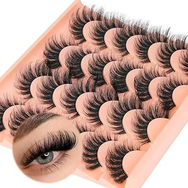False Eyelashes Fluffy Cat-Eye Lashes D Curl Wispy Eyelashes 19mm Natural False Lashes 12 Pairs Volume Thick Fake Eyelashes