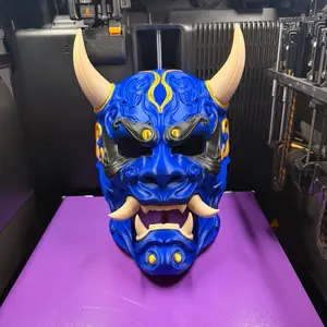 Darkside Japanese Oni Mask - Blue with Yellow Accents and Horns - Authentic Japanese Design
