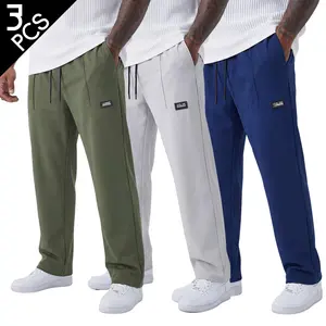 3-Pack Men's Casual Ice Silk Straight Leg Sweatpants, Elastic Waist Drawstring Pants with Cargo Style Pockets