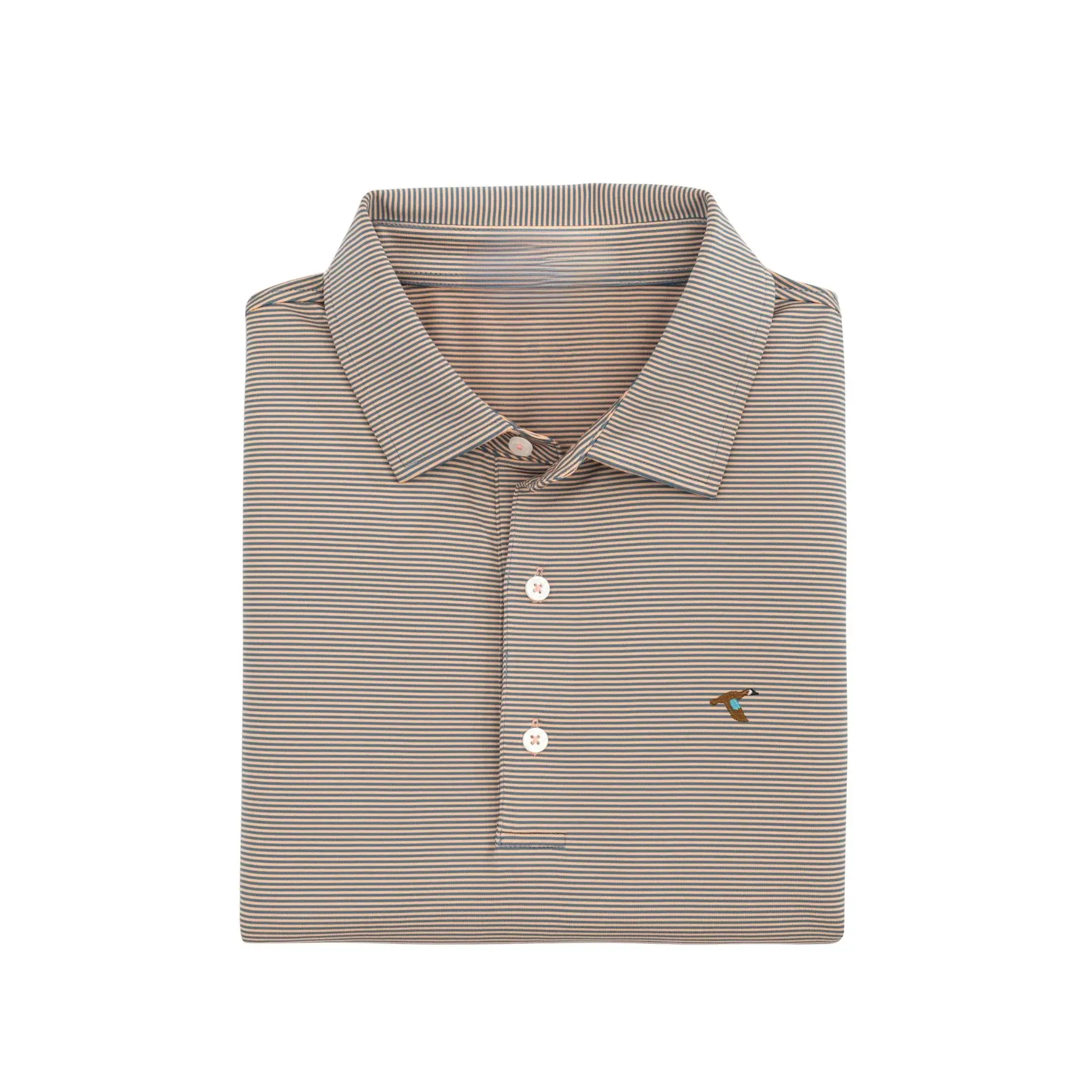 Sedona Clubhouse Performance Polo - Men's Golf Polo Shirt, Beige Stripe Performance Polo, Breathable Moisture Wicking Stretch Short Sleeve Casual Business Shirt