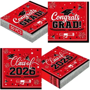 50Pcs Graduation Napkins Class of 2026 | Disposable Graduation Party Napkins for College | High School Graduation Decorations (Red & Black)