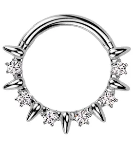 Alternate Spikes Clear CZ Stainless Steel Hinged Segment Ring