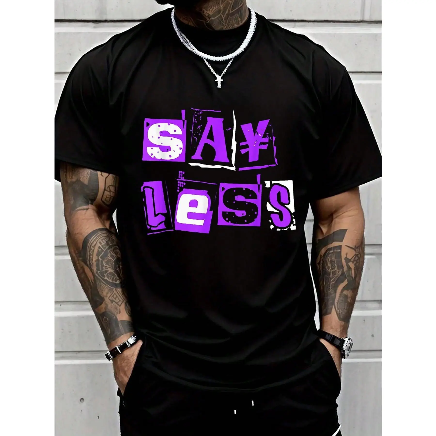 Purple “Say Less” Graphic T-Shirt for Men | 100% Cotton Short Sleeve Tee, Summer Casual Top