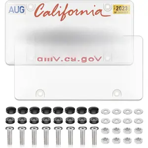 2 Pack Clear License Plate Covers, License Plate Protector Unbreakable Plastic Shields Tag Holder Fits Standard  Plate with Screws Caps