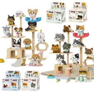 Cat & Dog DIY Mini Building Block Set, Cute Pet Assembled Block Gift Box, Creative Ornament. Perfect for cat & dog lovers and craft enthusiasts as home decor and ideal gift.