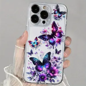 Phone Case- Transparent Phone Case Featuring Stars and Butterflies in a Garden- Luxurious Soft TPU Shockproof Phone Protective Case, Compatible with iPhone 17, 16, 15, 14, 13, 12, 11