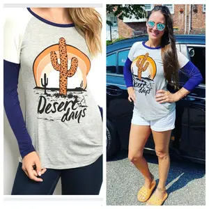 Long Sleeve Raglan "Desert Days" Cactus Tunic Top Tee Shirt Blouse
