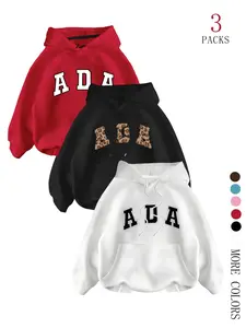 Women's Loose-Fit Hooded Sweatshirt Set, Ada Letter Print Drawstring Design, Fall & Winter Thicker Fabric, Minimalist Style