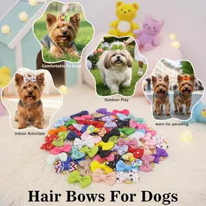60PCS Puppy Hair Bows (30 Pairs) – Small Dog Grooming Accessories with Rubber Bands, Cute Mini Dog Bowknot Set for Small Dogs, Puppies & Cats, Yorkie Hair Bows for Girls, Pet Grooming Accessories for Daily Use
