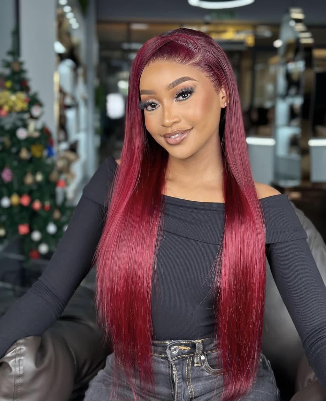 Hot Star 99J Burgundy Wig Human Hair 13x6 Straight Lace Front Wigs Human Hair Pre Plucked HD Transparent Lace Frontal Wigs for Black Women 180% Density Red Colored Body Wave Wig