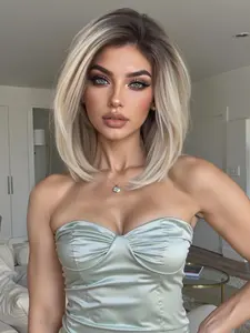 10 Inch Platinum Headband Wig with Dark Roots, Pre-Cut Side Part Lace Front for Natural Look, Perfect for Everyday Wear, Natural Looking Wigs