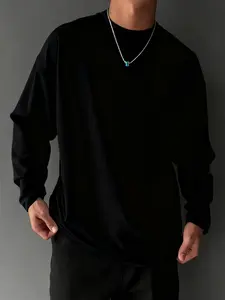 Men's Oversized Long Sleeve Crewneck T-Shirt, Casual Fitted Graphic Tee, Street Hip-Hop Style, All Seasons Home Essential Fashion Item