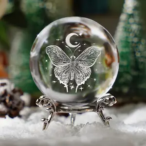 Butterfly Moon Crystal Ball with Metal Base, Artificial Crystal Decorated, Perfect Gift for Father's Day, Mother's Day, Valentine's Day, Teacher Appreciation, Crystal Sphere