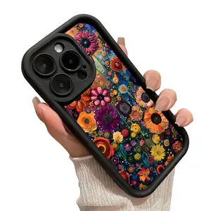 Retro Flower Creative Pattern Phone Case for iPhone 17 Pro Max Plus Air 16 15 14 Pro Max 13 12 11 XR XS Plus Shockproof Full Camera Protection Durable Slim Silicone Cover Protective Casing