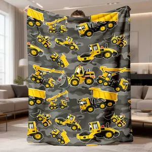 2026 New Flannel Blanket 1Pc With Digital Print Of Excavator Heavy Truck Bulldozer Design - Ideal For Bed, Sofa, Travel, And Camping, Extremely Soft And Cozy Blanket For Every Season