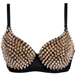 Silver Punk Push Up Bra with Spike Rivets, Women's Edgy Corset Top for Clubwear, Dance Performance & Gothic Lingerie, Comfortable Fashion Bustier for Daily Wear