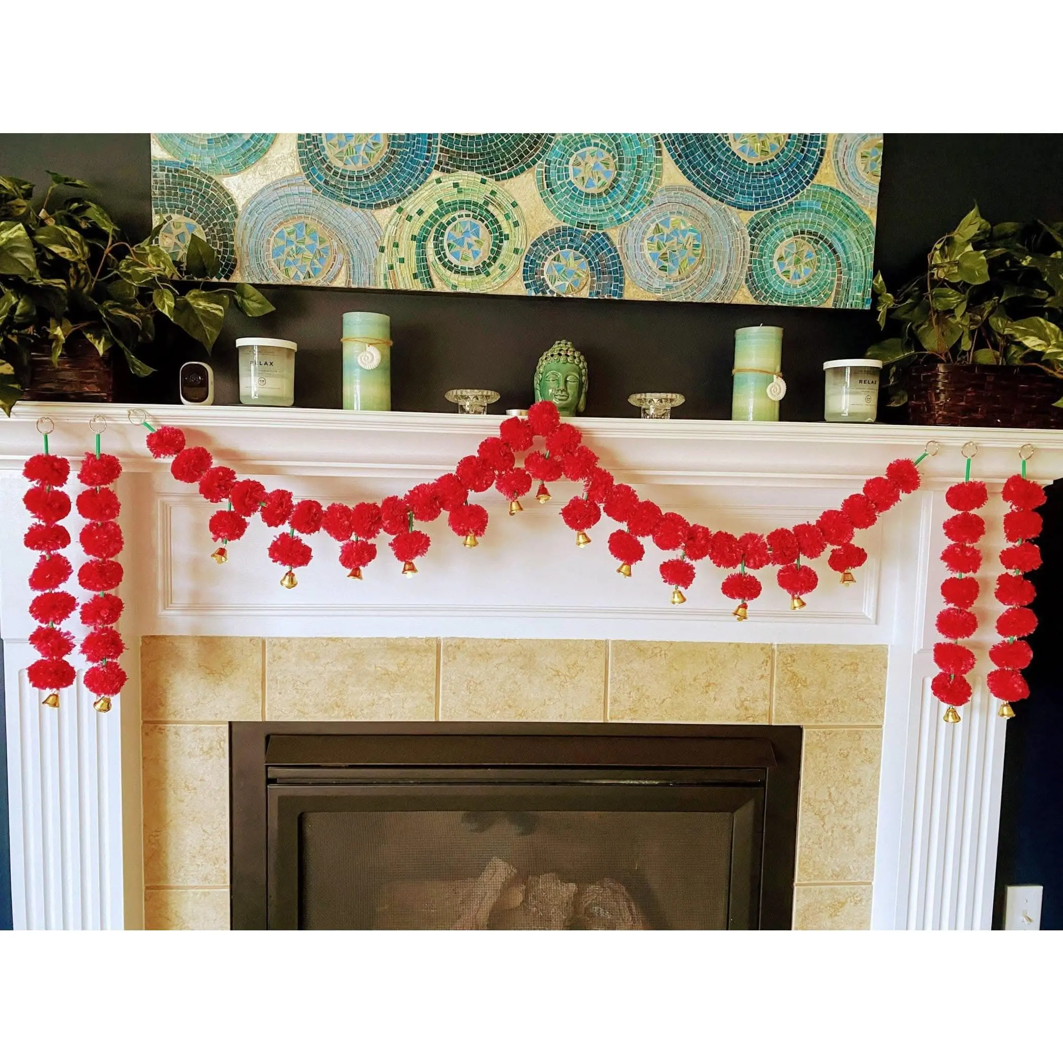 LoveNspire 4.5ft Red Marigold Toran Garland - Handmade Double-Sided Door Hanging Backdrop Photo Decoration Set, Cultural Decor for Diwali, Pooja, Weddings, Traditional