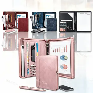 Zipper Binder Portfolio for Women, 3 Ring Binders 1 Inch, PU Leather Padfolio Folder, Business Portfolio Organizer with A4 Legal Pads, Thin PU Leather Professional Binder, Gift for Her, New Year