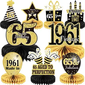 9PCS 65th Birthday Decorations Vintage 1961 Honeycomb Table Topper Centerpieces Back in 1961 65th Birthday Party Decor for Men and Women