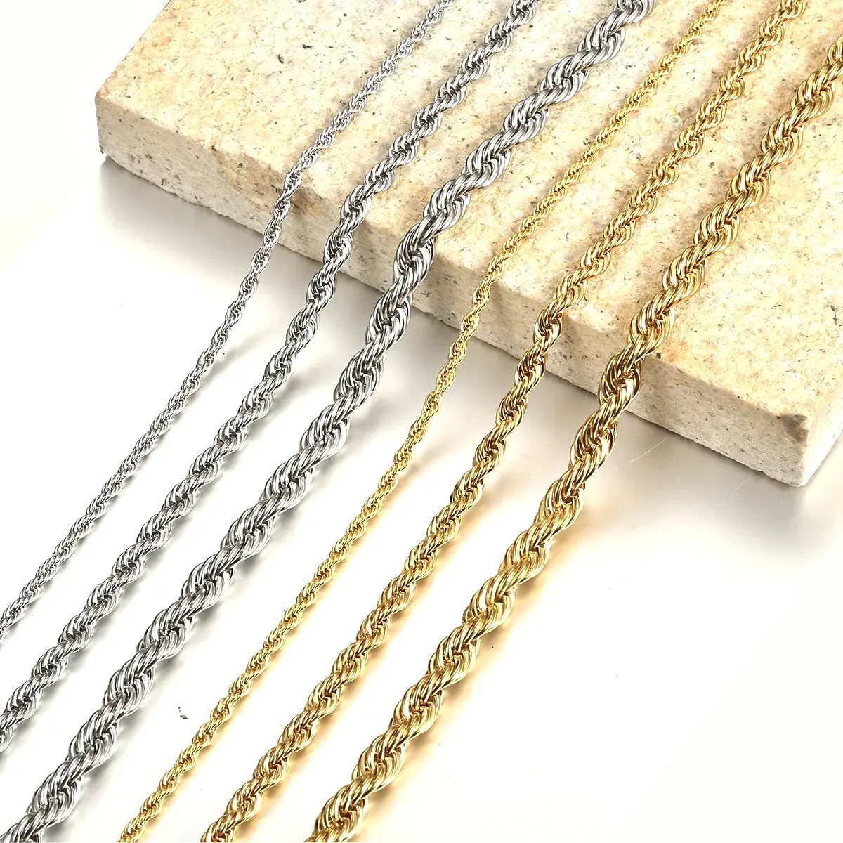 18k Gold/White Gold Plated Rope Chain High Quality Non-Tarnishing Hiphop Luxury Necklace