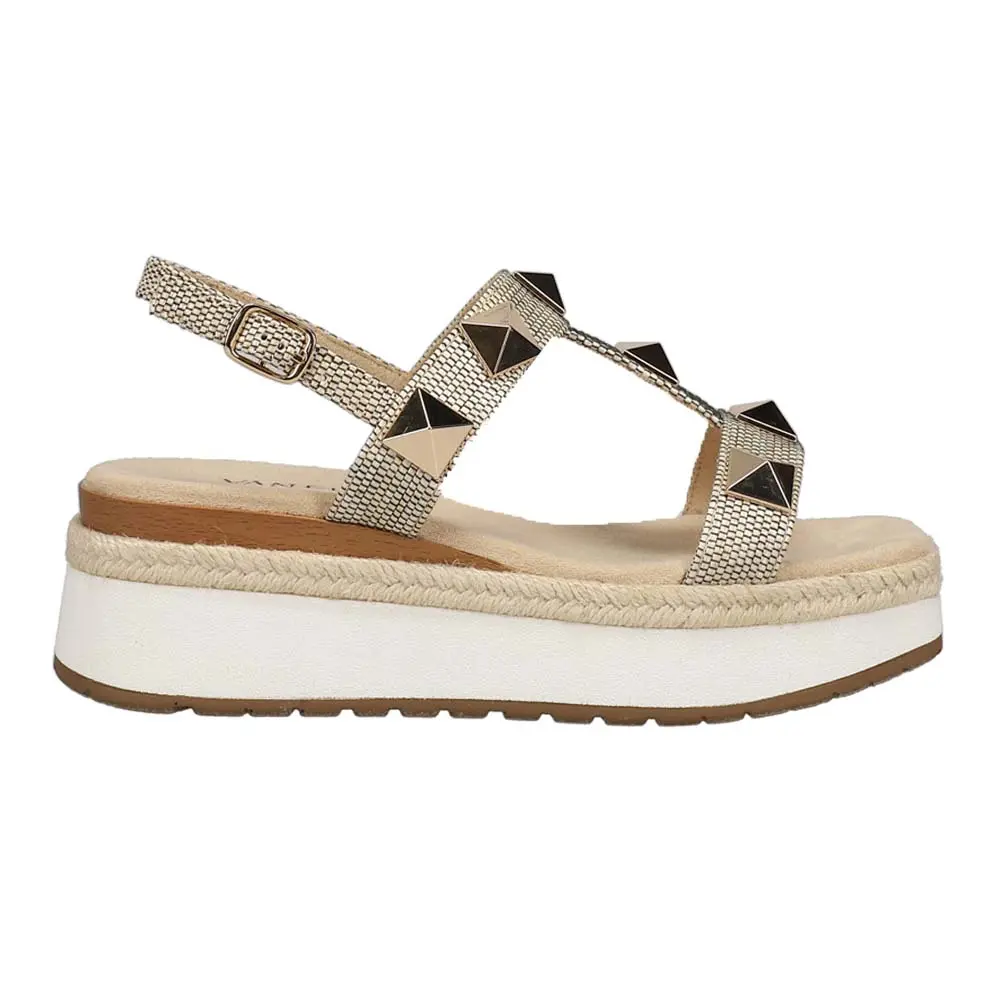 VANELi Womens Edrys Studded Espadrille Platform Slingback Casual Sandals Casual Low Heel 1-2" - Beige, Gold