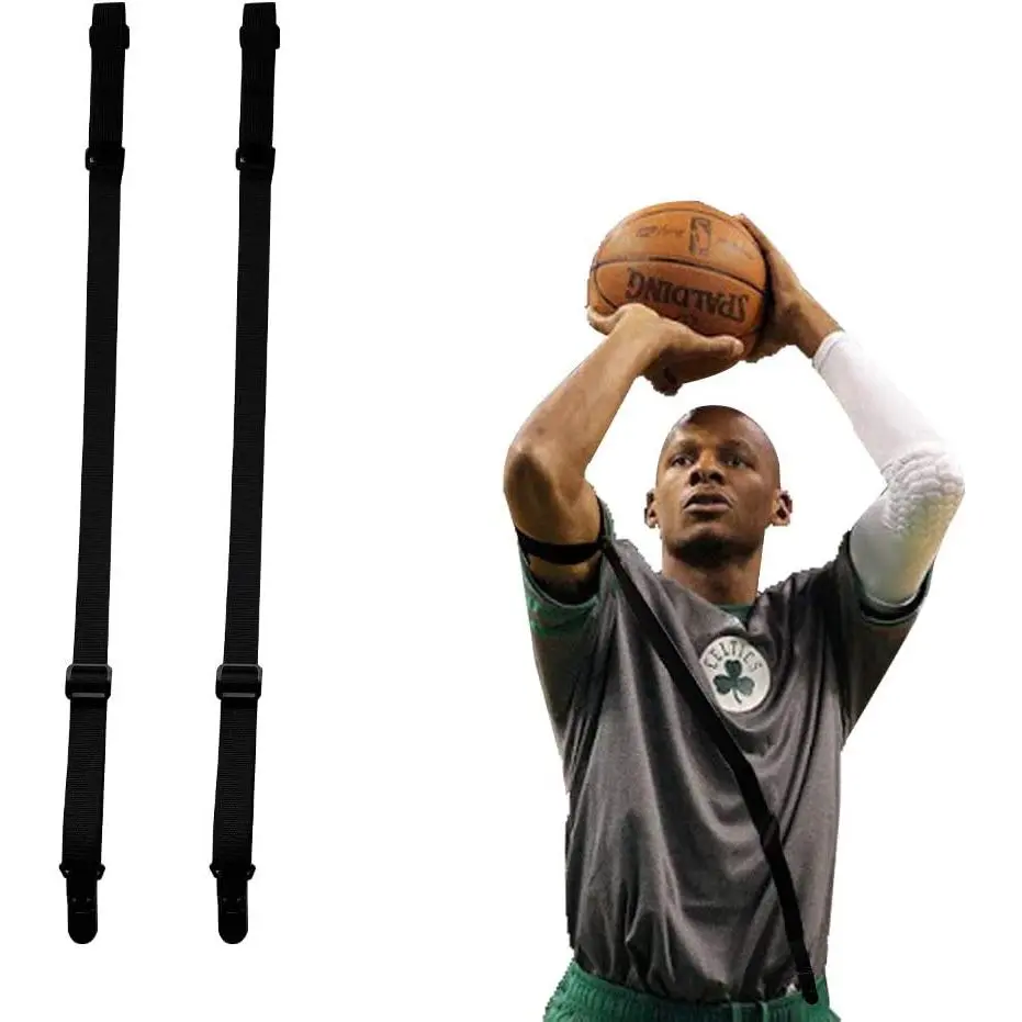 Basketball Shooting Aid Straight Shooter Nylon Strap - 2 Adjustable Clip-On Belts, Synthetic Muscle Memory & Posture Correction Equipment, Elbow Guide for Children, Teenager, Muscle Memory Cue, All Age, Training Strap