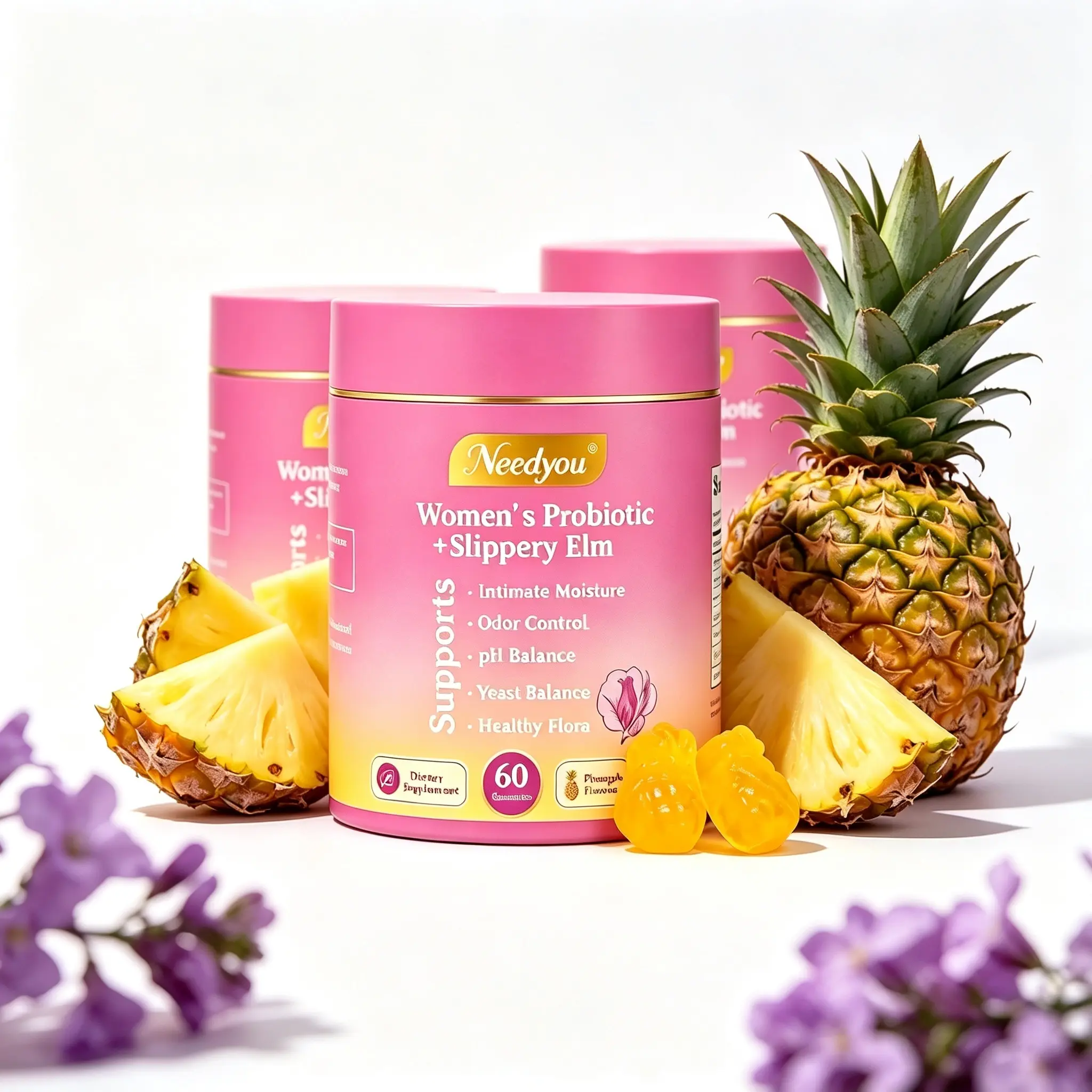 Her Juicy Feminine Probiotics Gummies – Daily Feminine Balance Probiotics with Slippery Elm Extract, Prebiotics & Lactobacillus for Comfortable Intimate Environment & Stable pH, 60 Counts