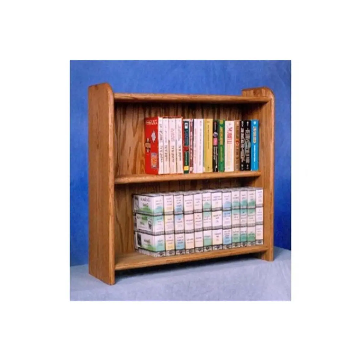 212 MAIN Honey Oak Wood Shed Cabinet - 24x21.5in Fully Built Solid Oak Storage with Bookshelf, for DVDs, VHS Tapes, Books, and Commercial Office Use
