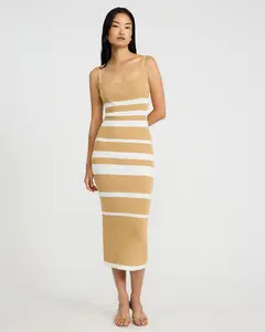 Express Striped Square Neck Midi Sheath Sweater Dress