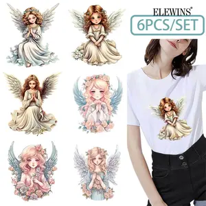 6 Pcs Angel Hot Stamping DTF Transfer Film Heat Transfer Vinyl for T Shirts Hoodies Jeans Backpacks Pillows Washer Safe for Men Women Crafts