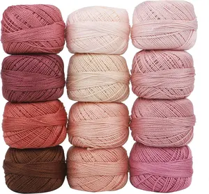 Size 8 Double Mercerized Egyptian Long Staple   Thread 12 Gradient Colors per Box 5 Grams Ball Rainbow Color Embroidery Thread for Crochet Cross Stitch Hand Embroidery (12C)