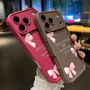 Phone case for iPhone 17 Pro Max 16 Plus 15 14 13 12 11 Air E Pretty pink bow Shockproof Silicone TPU Bumper Drop Protection Soft Cover