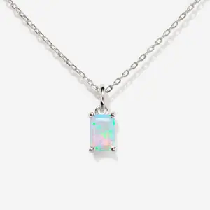 Birthstone Opal Silver Necklace - October