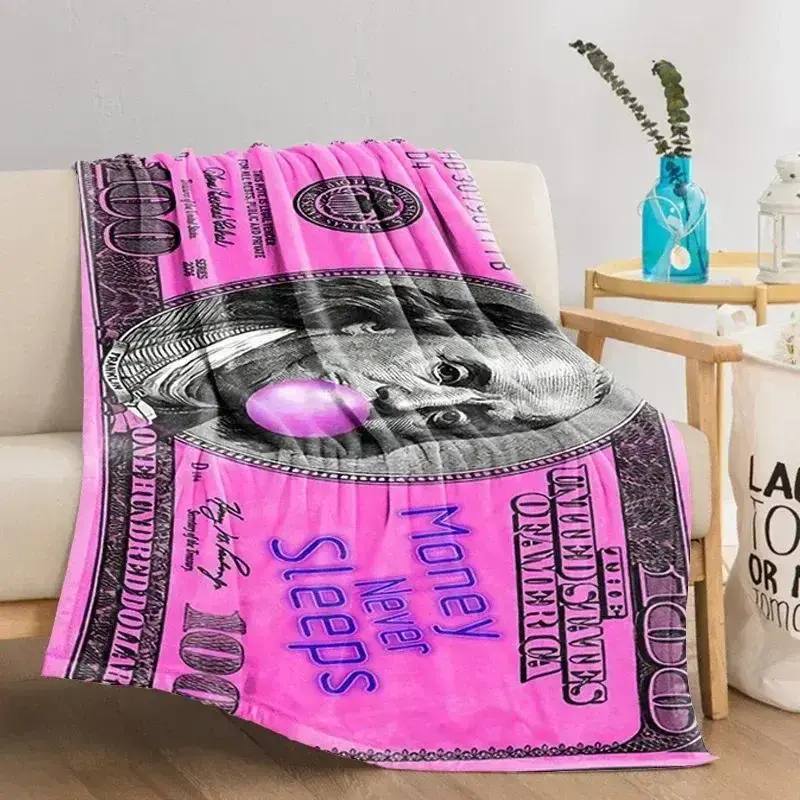 Pink dollar bill cute bed blanket plush soft rug sofa summer bedroom decoration bed cover decoration wool suitable for super soft decorative sofa / sofa / bedroom
