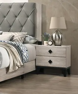 【GOOGREAT】Bedroom Furniture Contemporary Look Cream Color Nightstand Drawers Bed Side Table plywood