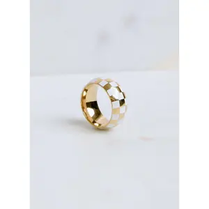 White and Gold Checkered Ring
