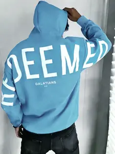 Men's Long Sleeve Fitted Graphic Print Hoodie, Jesus Bible Quote Letter Print, Street Style Casual Wear, Soft Comfortable Fabric, All Seasons