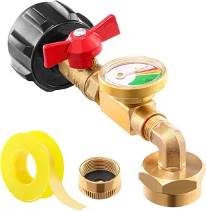 Propane Refill Adapter with Gauge and ON/Off Control Valve, 90 Degree Propane Refill Pressure Adapter