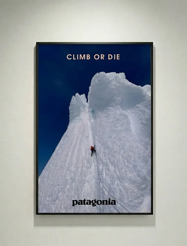 Patagonia-Style Climb Or Die Mountain Climbing Wall Art - Eco-Friendly Vintage Outdoor Decor, Optional Black Frame, Wrapped Canvas or Unframed Poster, Mountaineer Gift for Cabin Office