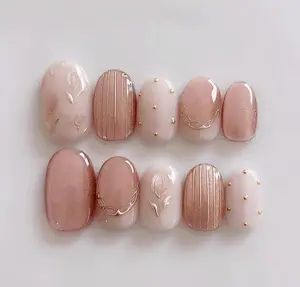 Handmade Pink Tulip Press On Nails: Faux Gel Acrylic Nails Nail Art Kit Nail Box