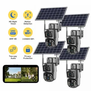 8MP Solar Security Cameras Wireless Outdoor Dual Lens 4K Night Vision 360° View Pan/Tilt Battery Powered WiFi 2.4GHz 5GHz Easy Install PIR Alarm IP65 Waterproof