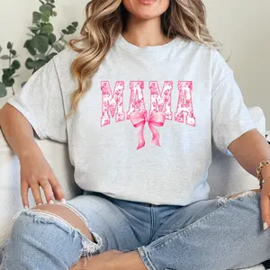 Gildan Pink  Floral Mama Coquette bow women tops, Womenswear Casual Comfortable Everyday Short Sleeve Tee Oversized Cotton