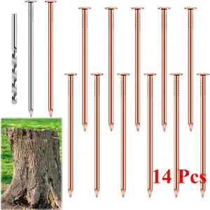 14 Pcs Copper Nails Kit to Killing Trees,Includes 12PCS 3.5 Inch Pure Copper Nails Bulk,Stump Removal Spikes Hardware Nails for Trees, Stumps,Landscaping, and Hobbies