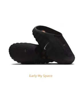 Black Thick-Soled Mule Slides, Orange Spherical Massage Outsole, Breathable Fabric Upper, Pre-Game Recovery Tech Slides