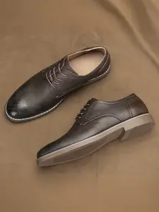 Men's Casual Leather Shoes Classic Derby Style Anti-Slip Rubber Sole Wear-Resistant Business Commute Essential Footwear for Everyday Use