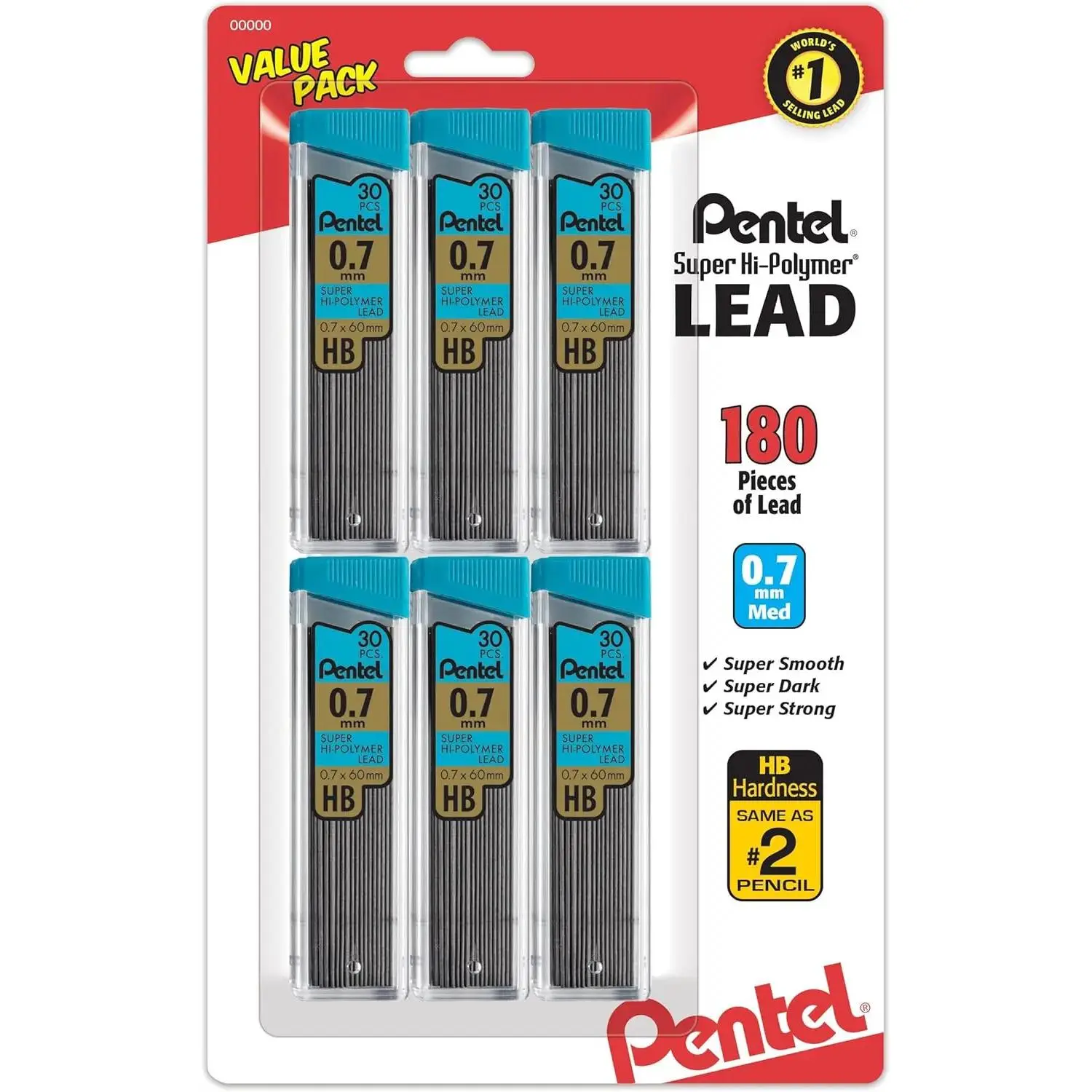 Pentel Refill Super Hi-Polymer Lead (0.7mm) HB 30pc tube 6pk 