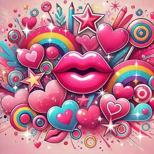 1pcs 5D DIY handmade diamond painting kit, 5D diamond art set, DIY decoration, rainbow, heart shape, lips diamond painting kit full round drill DIY, mosaic, diamond art, DIY art home decoration, suitable for Halloween and Christmas.