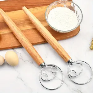 2pcs/set Wooden Hand Mixer, Bread Baking Tools For Cake Bread Pizza Pastry Biscuits Tool, Baking Tools, 13 In, Bread Dough Hand Mixer Pastry Dough Blender, Baking Utensils Supplies