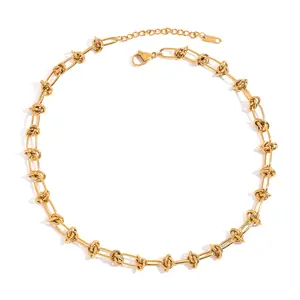 Indie Necklace Gold Knot Chain Necklace – Chunky Link Statement Necklace