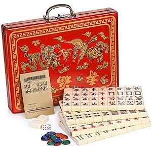 Cedilis Chinese Mahjong Game Set with 146 Large Tiles(1.4", Ivory), 2 Dice and Red Carrying Case for Chinese Style Game, Family Gathering Cedilis Chinese Mahjong Game Set with 146 Large Tiles(1.4", Ivory), 2 Dice and Red Carrying Case for Chinese Style Game, Family Gathering